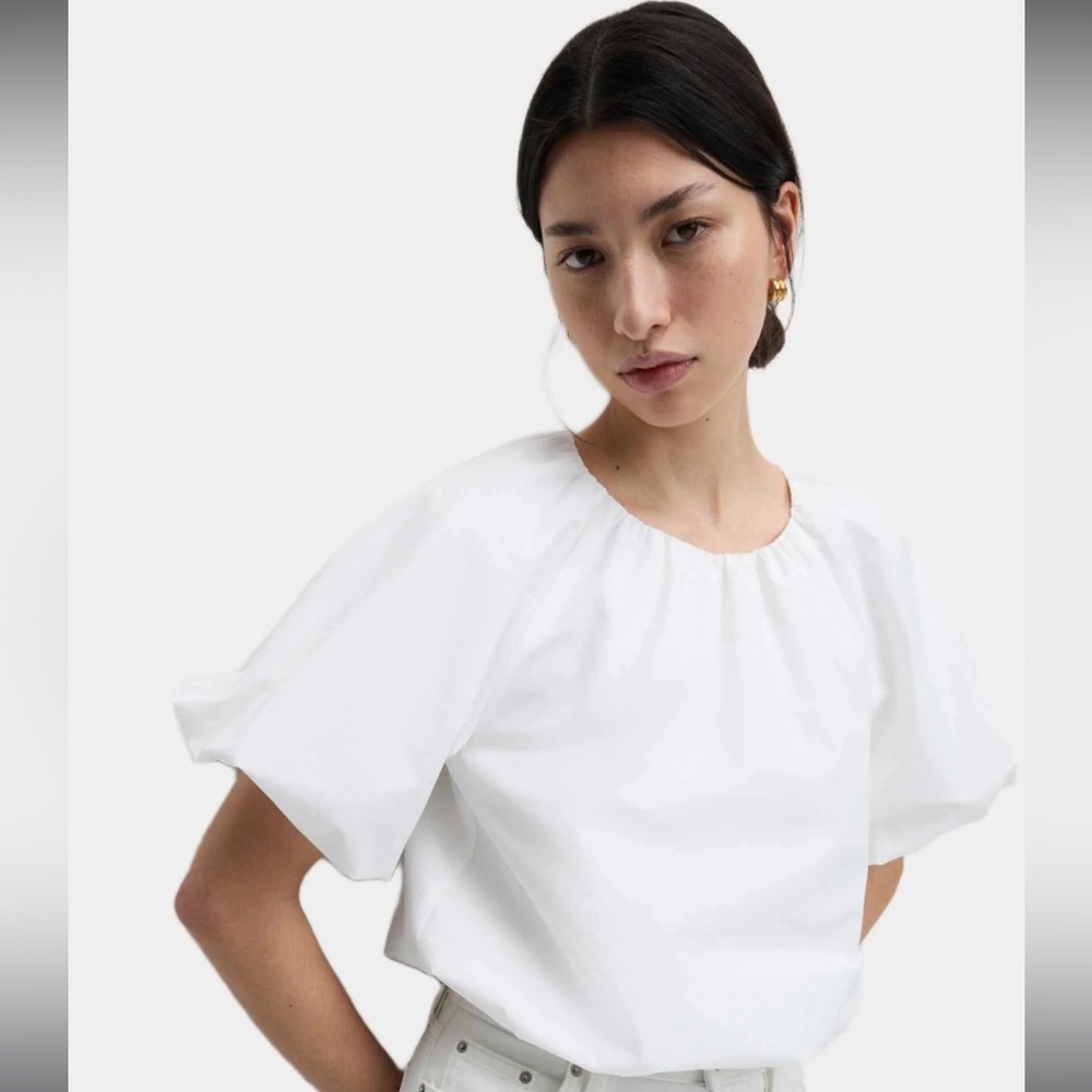 H&M Bubble Hem Puff Sleeve - Blouse - white
